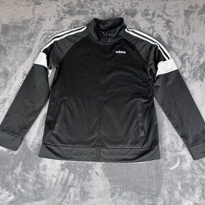 Adidas Youth Boys Track Jacket Size XL 18/20 Black White Full Zip Athletic Logo